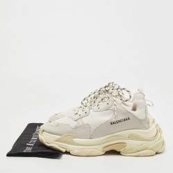 Pre Owned Balenciaga White/Grey Leather and Mesh Triple S Sneakers Size 44