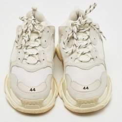 Pre Owned Balenciaga White/Grey Leather and Mesh Triple S Sneakers Size 44