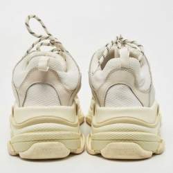 Pre Owned Balenciaga White/Grey Leather and Mesh Triple S Sneakers Size 44