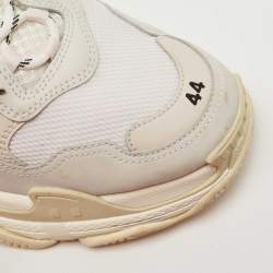 Pre Owned Balenciaga White/Grey Leather and Mesh Triple S Sneakers Size 44