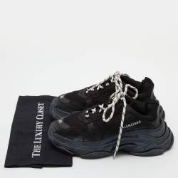 Pre Owned Balenciaga Black Mesh and Leather Triple S Sneakers Size 39