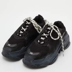 Pre Owned Balenciaga Black Mesh and Leather Triple S Sneakers Size 39