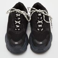 Pre Owned Balenciaga Black Mesh and Leather Triple S Sneakers Size 39