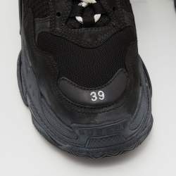 Pre Owned Balenciaga Black Mesh and Leather Triple S Sneakers Size 39