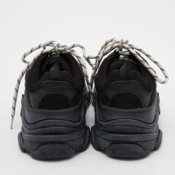 Pre Owned Balenciaga Black Mesh and Leather Triple S Sneakers Size 39