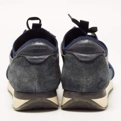 مملوكة مسبقًا Balenciaga Blue Leather and Mesh Race Runner Low Top Sneakers Size 43