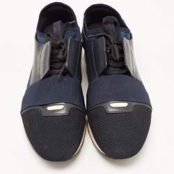 مملوكة مسبقًا Balenciaga Blue Leather and Mesh Race Runner Low Top Sneakers Size 43