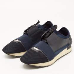 مملوكة مسبقًا Balenciaga Blue Leather and Mesh Race Runner Low Top Sneakers Size 43