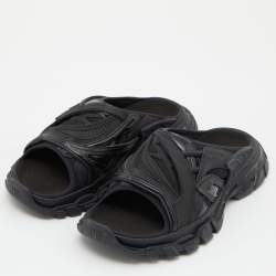 Pre Owned Balenicaga Black Neoprene and Leather Track Slide Sandals Size 40