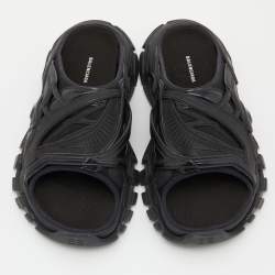 Pre Owned Balenicaga Black Neoprene and Leather Track Slide Sandals Size 40