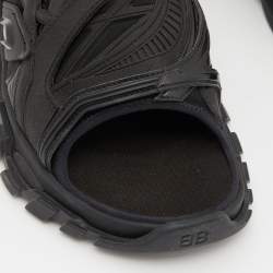 Pre Owned Balenicaga Black Neoprene and Leather Track Slide Sandals Size 40