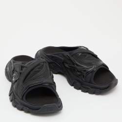 Pre Owned Balenicaga Black Neoprene and Leather Track Slide Sandals Size 40