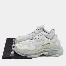 Pre Owned Balenciaga Grey Mesh And Leather Triple S Low Top Sneakers Size 39