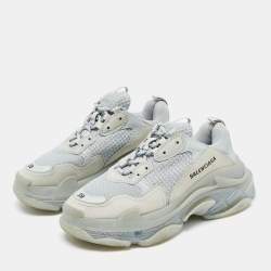 Pre Owned Balenciaga Grey Mesh And Leather Triple S Low Top Sneakers Size 39