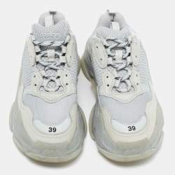 Pre Owned Balenciaga Grey Mesh And Leather Triple S Low Top Sneakers Size 39