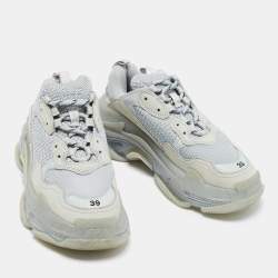 Pre Owned Balenciaga Grey Mesh And Leather Triple S Low Top Sneakers Size 39
