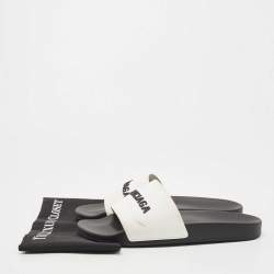 Pre Owned Balenciaga White Rubber Logo Slides Size 44