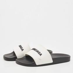 Pre Owned Balenciaga White Rubber Logo Slides Size 44