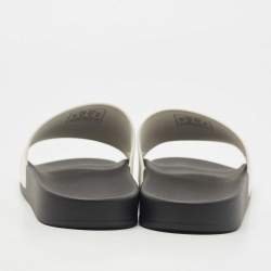 Pre Owned Balenciaga White Rubber Logo Slides Size 44