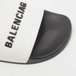 Pre Owned Balenciaga White Rubber Logo Slides Size 44
