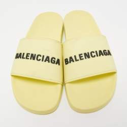 Pre Owned Balenciaga Light Yellow Rubber Logo Slides Size 44