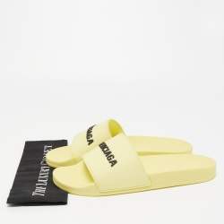 Pre Owned Balenciaga Light Yellow Rubber Logo Slides Size 44