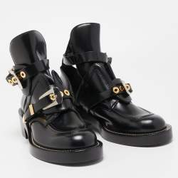 Balenciaga Black Leather Ceinture Buckle Detail Ankle Boots Size 41