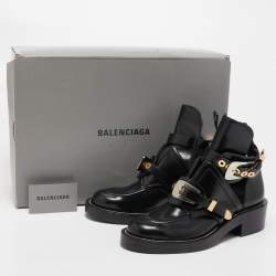 Balenciaga Black Leather Ceinture Buckle Detail Ankle Boots Size 41