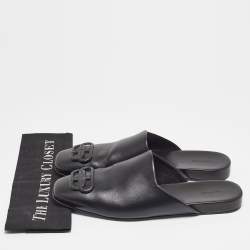 Balenciaga Black Leather Cosy BB Flat Mules Size 43 