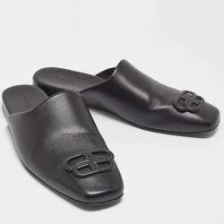 Balenciaga Black Leather Cosy BB Flat Mules Size 43 