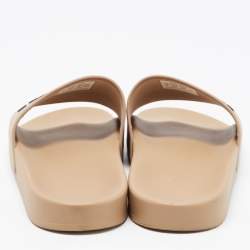 Pre Owned Balenciaga Beige Rubber Logo Pool Slides Size 43