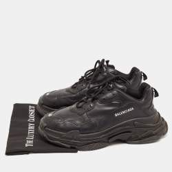 Pre Owned Balenciaga Black Leather Triple S Sneakers Size 45