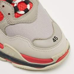 Balenciaga Red/Grey Mesh and Nubuck Triple S Low Top Sneakers Size 45
