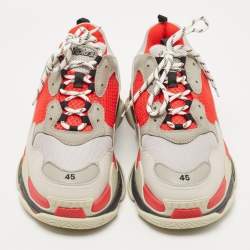 Balenciaga Red/Grey Mesh and Nubuck Triple S Low Top Sneakers Size 45