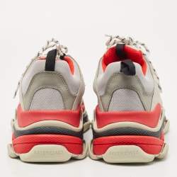 Balenciaga Red/Grey Mesh and Nubuck Triple S Low Top Sneakers Size 45