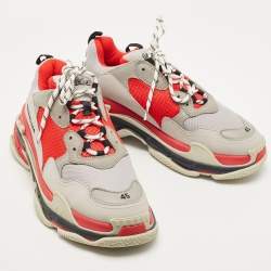 Balenciaga Red/Grey Mesh and Nubuck Triple S Low Top Sneakers Size 45