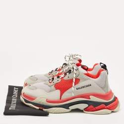 Balenciaga Red/Grey Mesh and Nubuck Triple S Low Top Sneakers Size 45