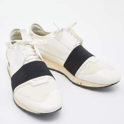 Balenciaga White Mesh,Suede and Leather Race Runner Sneakers Size 43