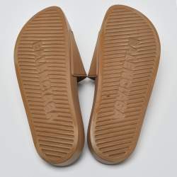 Pre Owned Balenciaga Beige Rubber Logo Pool Slides Size 44