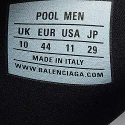 Pre Owned Balenciaga Black/White Rubber All Over Logo Pool Slides Size 44