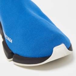 Pre Owned Balenciaga Blue Knit Fabric Speed Trainer High Top Sneakers Size 43