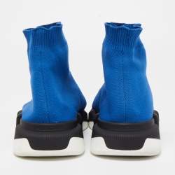 Pre Owned Balenciaga Blue Knit Fabric Speed Trainer High Top Sneakers Size 43