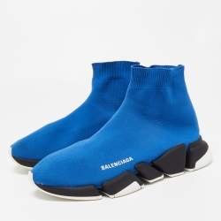 Pre Owned Balenciaga Blue Knit Fabric Speed Trainer High Top Sneakers Size 43