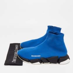 Pre Owned Balenciaga Blue Knit Fabric Speed Trainer High Top Sneakers Size 43