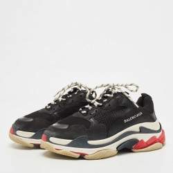 Balenciaga Black Mesh and Leather Triple S Lace Up Sneakers Size 42