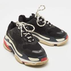 Balenciaga Black Mesh and Leather Triple S Lace Up Sneakers Size 42