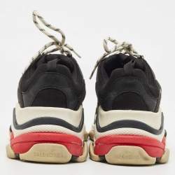Balenciaga Black Mesh and Leather Triple S Lace Up Sneakers Size 42