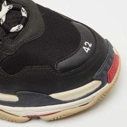 Balenciaga Black Mesh and Leather Triple S Lace Up Sneakers Size 42