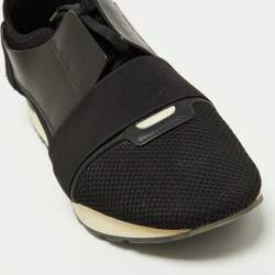Pre Owned Balenciaga Black Leather and Mesh Race Runner Sneakers Size 44