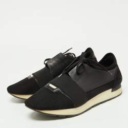 Pre Owned Balenciaga Black Leather and Mesh Race Runner Sneakers Size 44